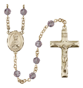 14 Karat Gold 6mm Austrian Crystal Saint Henry II Rosary in Light Amethyst