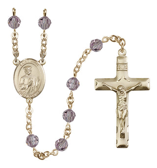14 Karat Gold 6mm Austrian Crystal Saint Jude Thaddeus Rosary in Light Amethyst