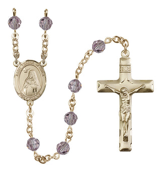 14 Karat Gold 6mm Austrian Crystal Saint Teresa of Avila Rosary in Light Amethyst