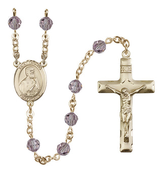 14 Karat Gold 6mm Austrian Crystal Saint Thomas the Apostle Rosary in Light Amethyst