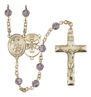 14 Karat Gold 6mm Austrian Crystal Guardian Angel / EMT Rosary in Light Amethyst