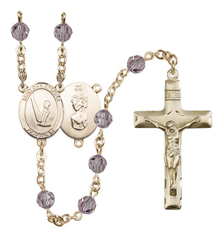14 Karat Gold 6mm Austrian Crystal Saint Christopher/Gymnastics Rosary in Light Amethyst