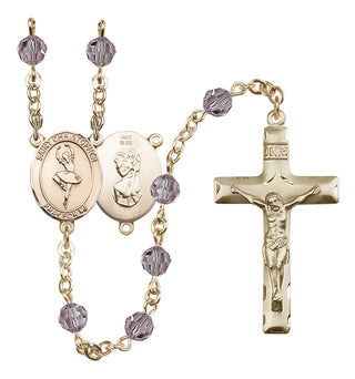 14 Karat Gold 6mm Austrian Crystal Saint Christopher/Dance Rosary in Light Amethyst