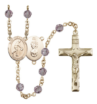 14 Karat Gold 6mm Austrian Crystal Saint Christopher/Basketball Rosary in Light Amethyst