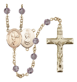 14 Karat Gold 6mm Austrian Crystal Saint Christopher/Tennis Rosary in Light Amethyst