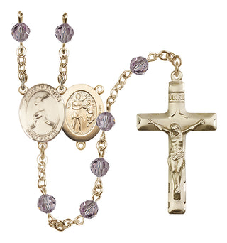 14 Karat Gold 6mm Austrian Crystal Saint Sebastian/Baseball Rosary in Light Amethyst