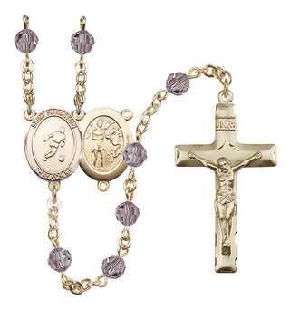 14 Karat Gold 6mm Austrian Crystal Saint Sebastian/Soccer Rosary in Light Amethyst