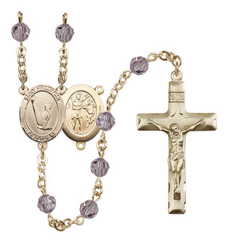 14 Karat Gold 6mm Austrian Crystal Saint Sebastian/Gymnastics Rosary in Light Amethyst