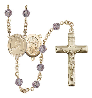 14 Karat Gold 6mm Austrian Crystal Saint Sebastian/Track & Field Rosary in Light Amethyst