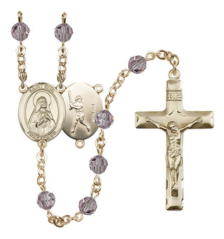 14 Karat Gold 6mm Austrian Crystal Saint Rita / Baseball Rosary in Light Amethyst