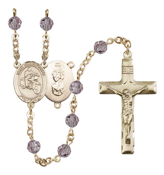 14 Karat Gold 6mm Austrian Crystal Saint Christopher/Motorcycle Rosary in Light Amethyst