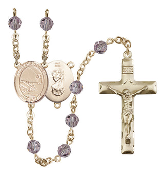 14 Karat Gold 6mm Austrian Crystal Saint Christopher / Fishing Rosary in Light Amethyst