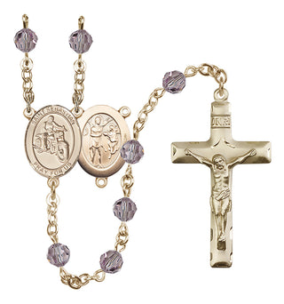 14 Karat Gold 6mm Austrian Crystal Saint Sebastian / Motorcycle Rosary in Light Amethyst