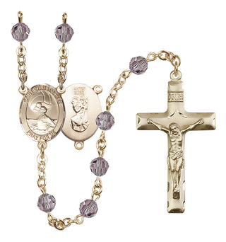 14 Karat Gold 6mm Austrian Crystal Saint Christopher/Water Polo Women Rosary in Light Amethyst