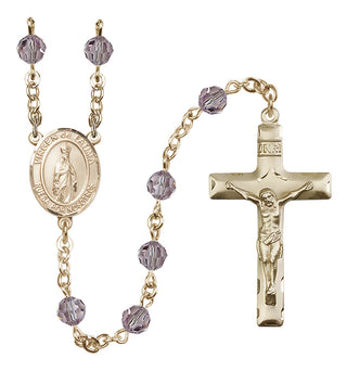 14 Karat Gold 6mm Austrian Crystal Virgen del Fatima Rosary in Light Amethyst