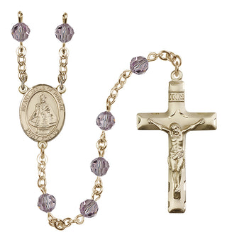 14 Karat Gold 6mm Austrian Crystal Infant of Prague Rosary in Light Amethyst