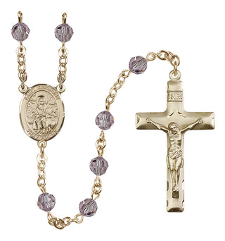 14 Karat Gold 6mm Austrian Crystal Saint Germaine Cousin Rosary in Light Amethyst
