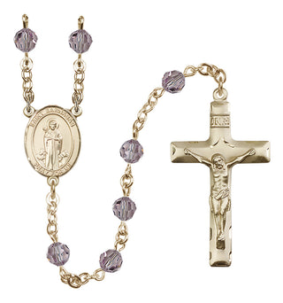 14 Karat Gold 6mm Austrian Crystal Saint Barnabas Rosary in Light Amethyst