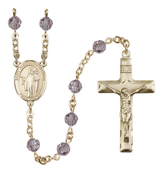 14 Karat Gold 6mm Austrian Crystal Saint Joseph the Worker Rosary in Light Amethyst