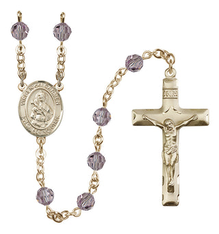 14 Karat Gold 6mm Austrian Crystal Virgen del Carmen Rosary in Light Amethyst