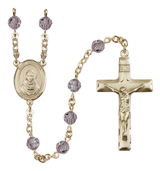 14 Karat Gold 6mm Austrian Crystal Saint Rebecca Rosary in Light Amethyst