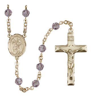 14 Karat Gold 6mm Austrian Crystal Saint Peter Nolasco Rosary in Light Amethyst