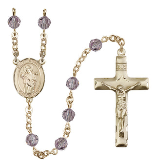 14 Karat Gold 6mm Austrian Crystal Saint Aedan of Ferns Rosary in Light Amethyst