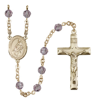 14 Karat Gold 6mm Austrian Crystal Saint Thomas of Villanova Rosary in Light Amethyst