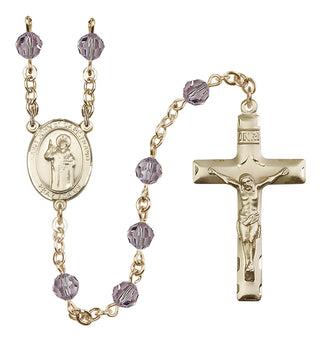 14 Karat Gold 6mm Austrian Crystal Saint John of Capistrano Rosary in Light Amethyst