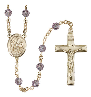 14 Karat Gold 6mm Austrian Crystal Saint Polycarp of Smyrna Rosary in Light Amethyst