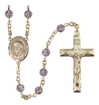 14 Karat Gold 6mm Austrian Crystal Saint Peter Canisius Rosary in Light Amethyst