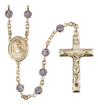 14 Karat Gold 6mm Austrian Crystal Saint Daniel Comboni Rosary in Light Amethyst