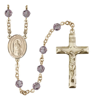 14 Karat Gold 6mm Austrian Crystal Saint Seraphina Rosary in Light Amethyst