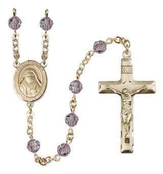 14 Karat Gold 6mm Austrian Crystal Saint Alphonsa of India Rosary in Light Amethyst