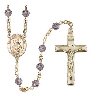 14 Karat Gold 6mm Austrian Crystal Saint Lydia Purpuraria Rosary in Light Amethyst