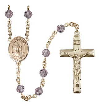 14 Karat Gold 6mm Austrian Crystal Saint Maron Rosary in Light Amethyst
