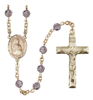 14 Karat Gold 6mm Austrian Crystal Saint Winifred of Wales Rosary in Light Amethyst