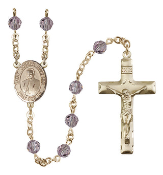 14 Karat Gold 6mm Austrian Crystal Saint Joseph Marello Rosary in Light Amethyst