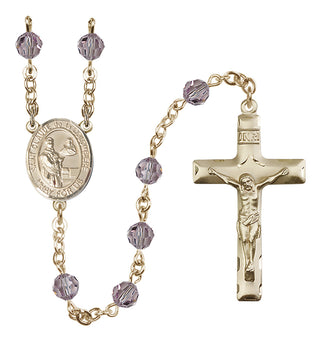 14 Karat Gold 6mm Austrian Crystal Saint Claude de la Colombiere Rosary in Light Amethyst