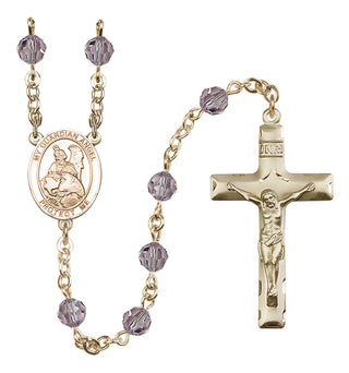 14 Karat Gold 6mm Austrian Crystal Guardian Angel Protector Rosary in Light Amethyst
