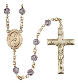 14 Karat Gold 6mm Austrian Crystal Guardian Angel of the World Rosary in Light Amethyst