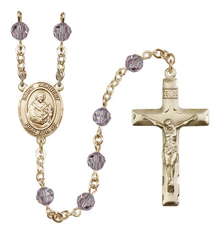 14 Karat Gold 6mm Austrian Crystal Saint Norbert of Xanten Rosary in Light Amethyst