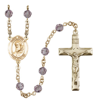 14 Karat Gold 6mm Austrian Crystal Pope Pius V Rosary in Light Amethyst