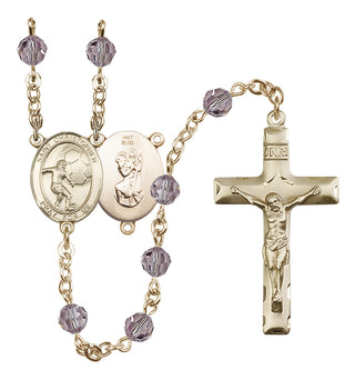 14 Karat Gold 6mm Austrian Crystal Saint Christopher / Football Rosary in Light Amethyst