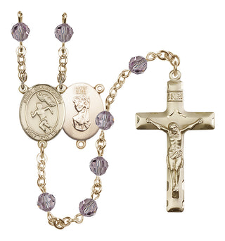 14 Karat Gold 6mm Austrian Crystal Saint Christopher/Track&Field-Women Rosary in Light Amethyst