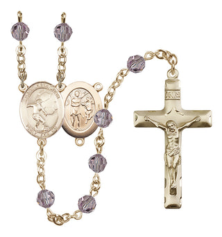 14 Karat Gold 6mm Austrian Crystal Saint Sebastian / Soccer Rosary in Light Amethyst