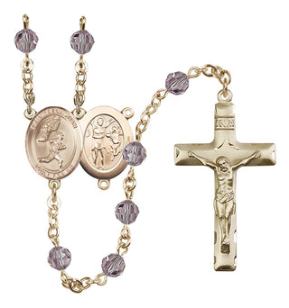 14 Karat Gold 6mm Austrian Crystal Saint Sebastian /Track&Field-Men Rosary in Light Amethyst