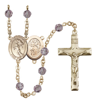 14 Karat Gold 6mm Austrian Crystal Saint Sebastian /Track&Field-Women Rosary in Light Amethyst