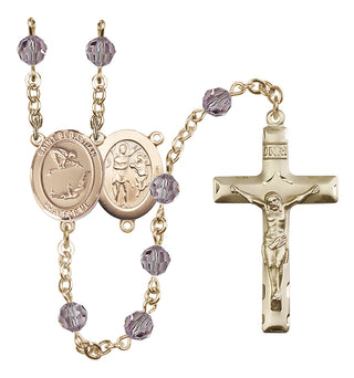 14 Karat Gold 6mm Austrian Crystal Saint Sebastian/Gymnastics Rosary in Light Amethyst
