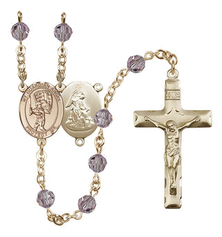 14 Karat Gold 6mm Austrian Crystal Guardian Angel/Baseball Rosary in Light Amethyst